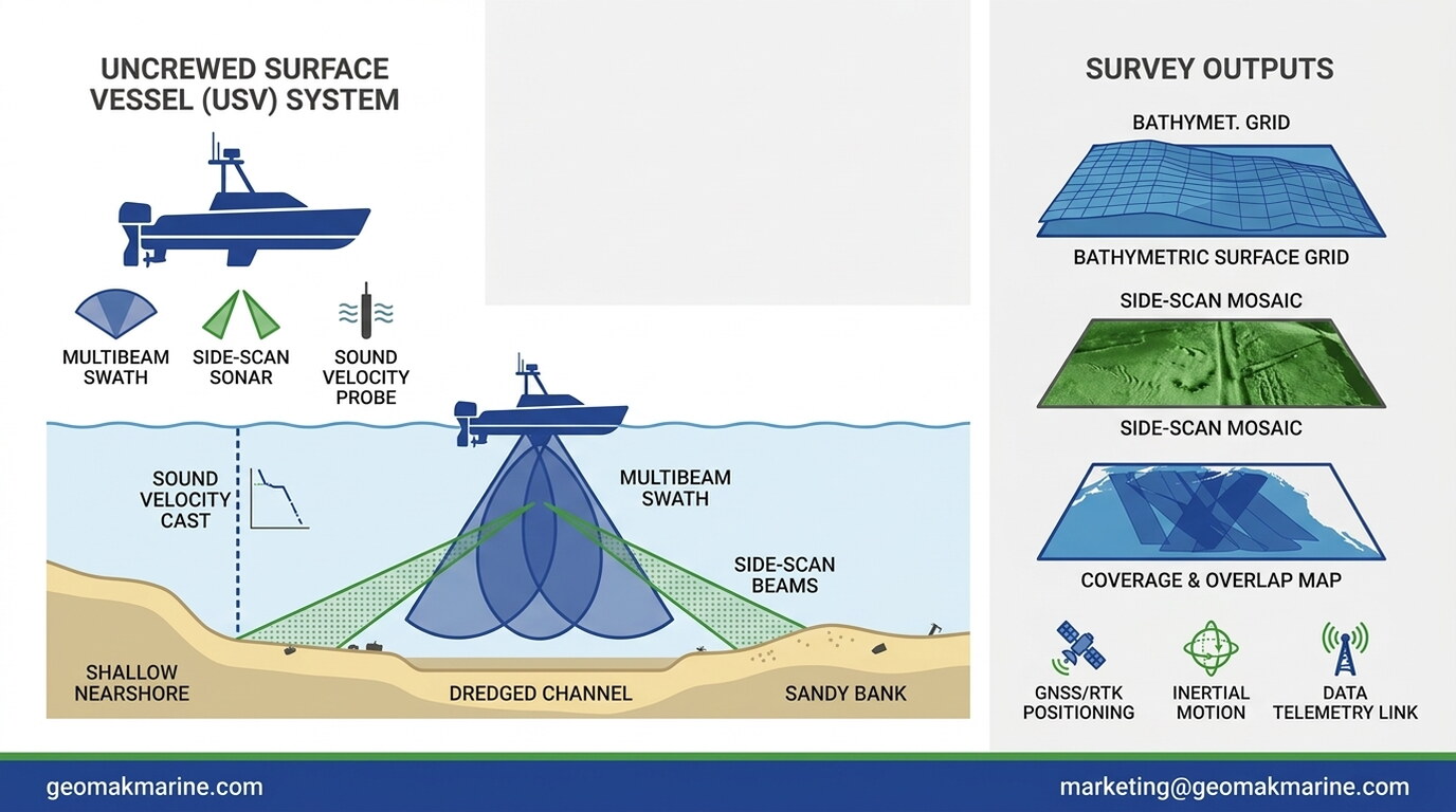 USV Multibeam and Side-Scan for Shallow-Water Survey